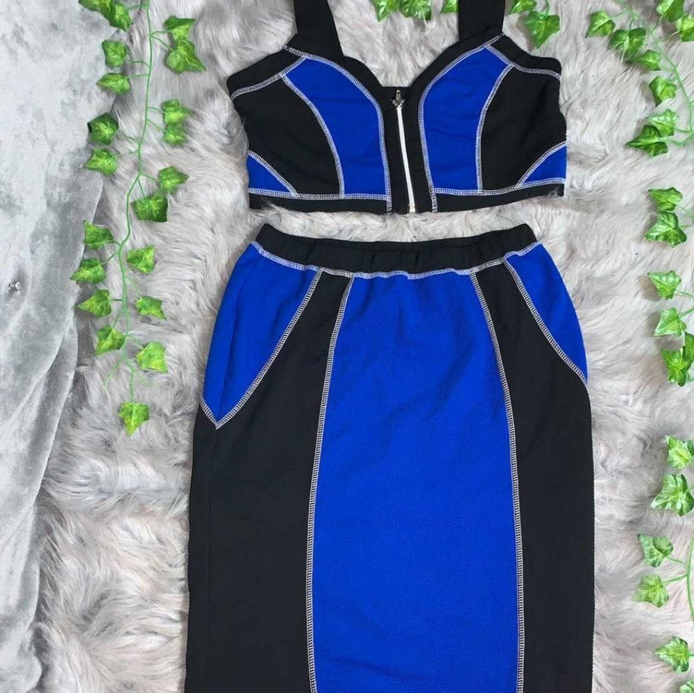 BLUE and BLACK color block 2 Piece set